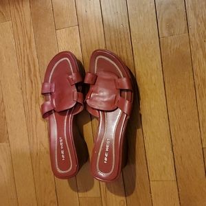 Burgundy Leather wedged sandals